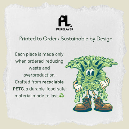Printed to order sustainability card showing eco friendly 3D printed hydroponic grow system made from recyclable materials
